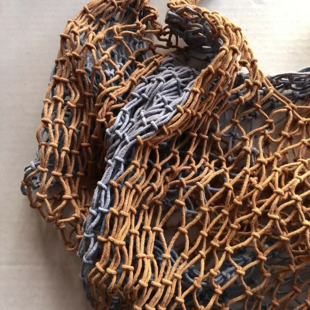 L*SPACE Urbano Bag Chestnut & Peri Blue Market Blogger Net Woven OS $170 - Picture 8 of 8